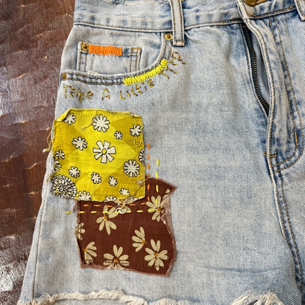 BDG A Line Light Blue Patchwork Jean Shorts - Picture 4 of 13